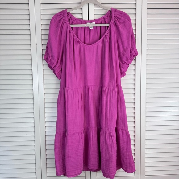 Velvet by Graham & Spencer Helena Puff Sleeve Tiered Gauze Mini Dress Large - Picture 2 of 9